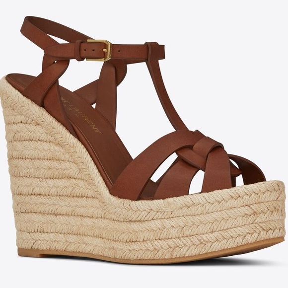 Saint Laurent Tribute Espadrilles Wedge in smooth leather – Amber - NWOB - Picture 2 of 8